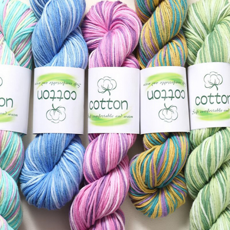 In-Stock Dopamine Pure Cotton Hand-Dyed Gradient Segment Dyeing Handmade DIY Knitting Baby Sweater Scarf Yarn, Wholesale by the Skein