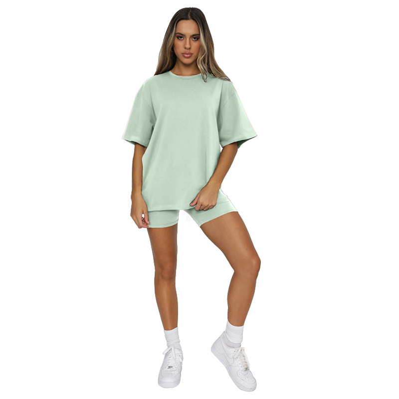 Picture of Cross-Border European and American Summer Solid Color Short-Sleeved Round Neck Pullover Top Urban Casual Shorts Fashion Suit Women's New Product