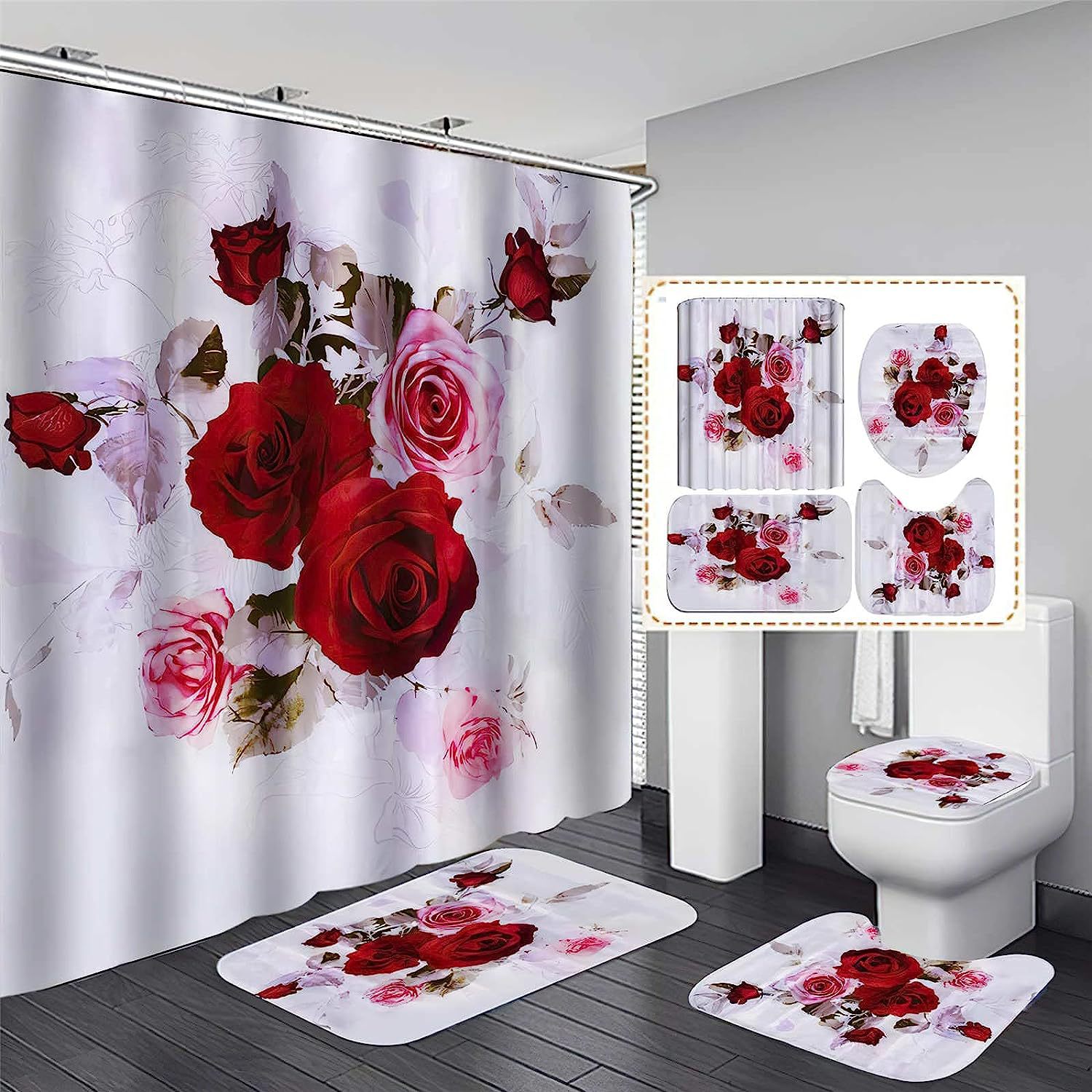 Picture of Cross-border supply non-perforated waterproof shower curtain bathroom partition bathroom thickened printed hanging curtain manufacturers wholesale