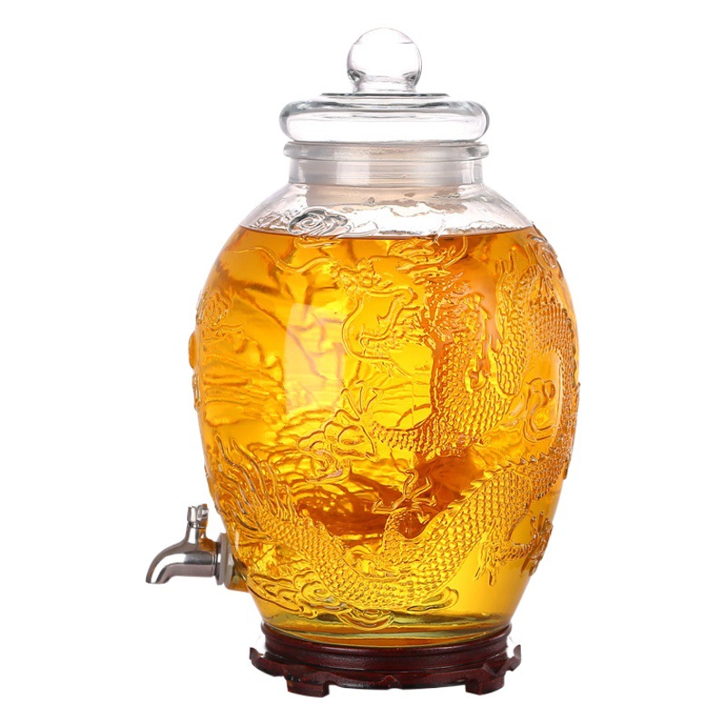 Wholesale lead-free glass sparkling wine bottle household sparkling wine jar sealed jar 15kg 20kg high-grade wine bottle with faucet