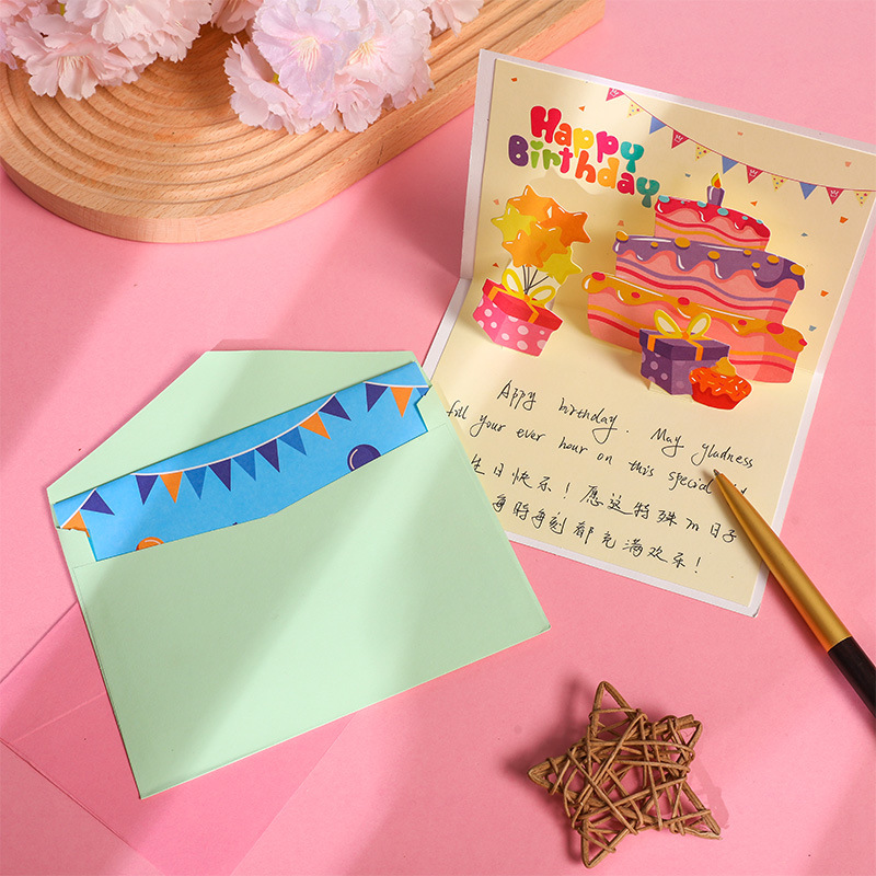 Picture of New ins three-dimensional birthday cake greeting card cute creative folding 3D blessing diy handmade gift blessing card