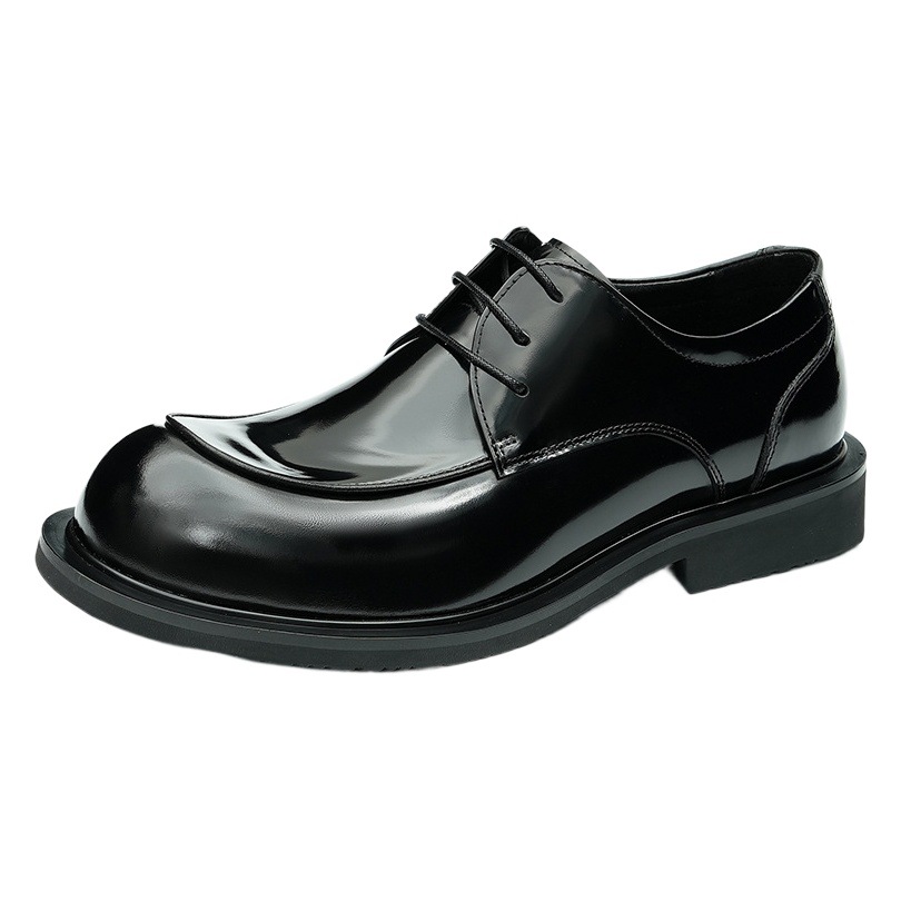 [Big Sale] Big Toe Derby Leather Shoes Men's Business Formal Shoes Wide Leg Cowhide Genuine Leather Shiny British Men's Shoes