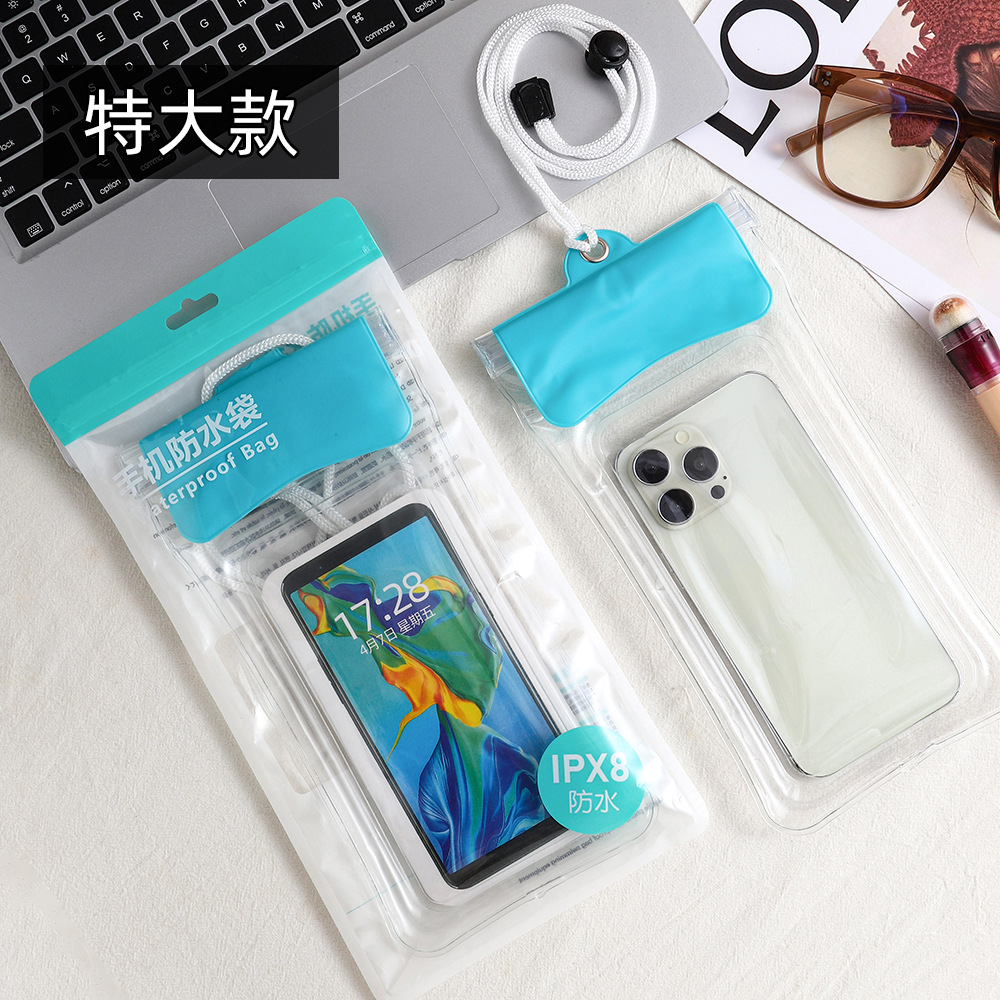 Picture of Cross-border Three Sealed Mobile Phone Waterproof Bag with Touch Screen, Swimming Air Bag, Rafting Halter, Waterproof Mobile Phone Case, Transparent
