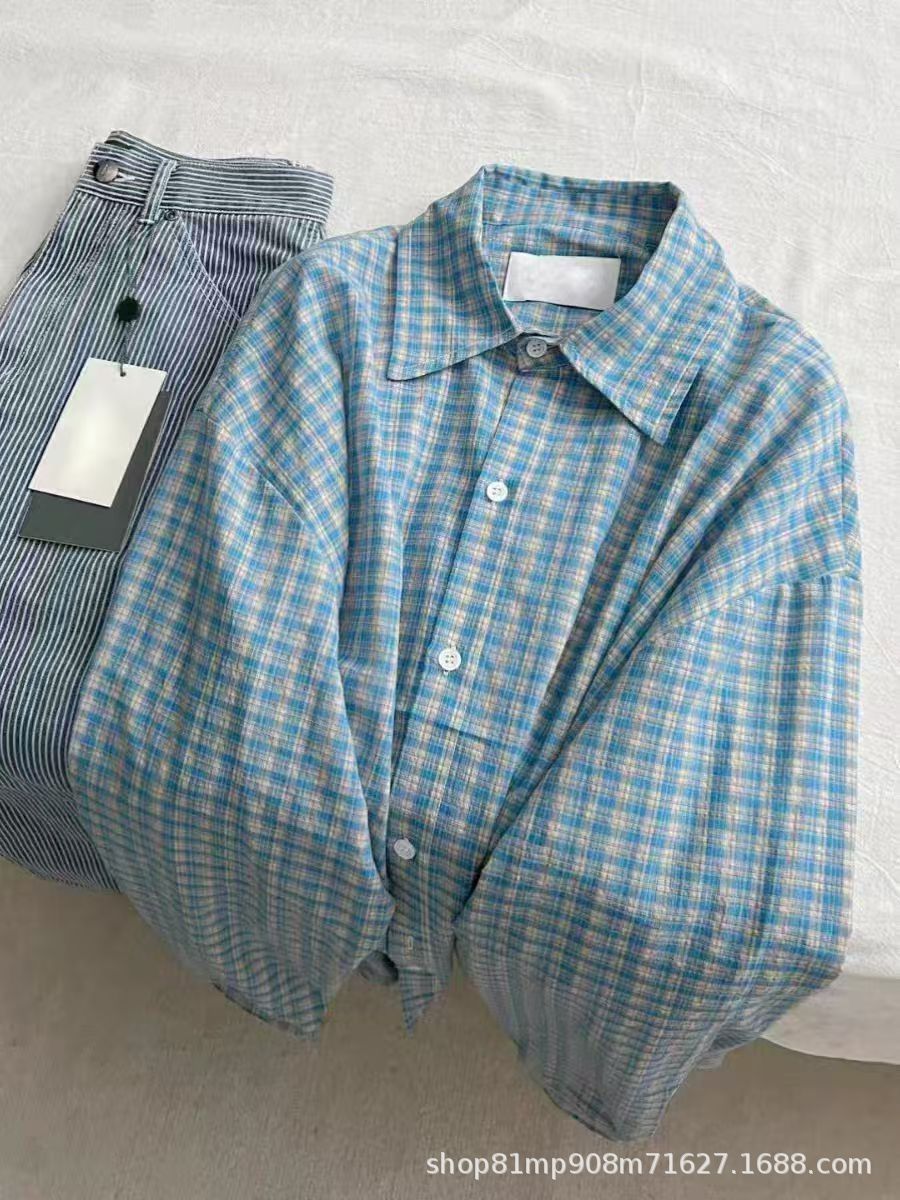 Commuting Cardigan Korean Simple 2025 Spring and Summer New Japanese Style Plaid Loose Shirt Women's Sun Protection French Long Sleeves