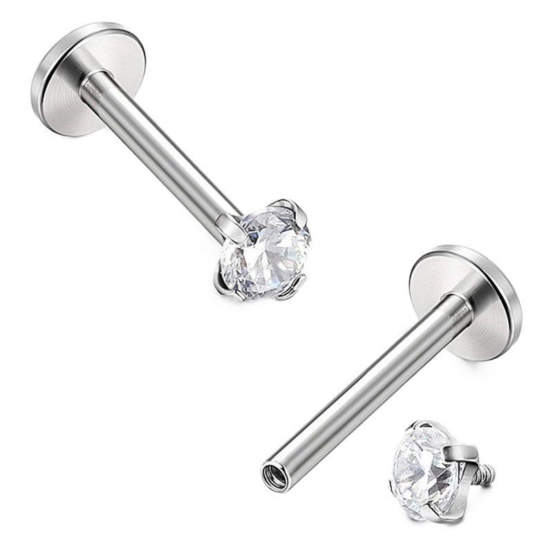 G23 titanium F136 simple four-claw flat zircon ear bone nail lip stud earrings European and American fashion puncture jewelry