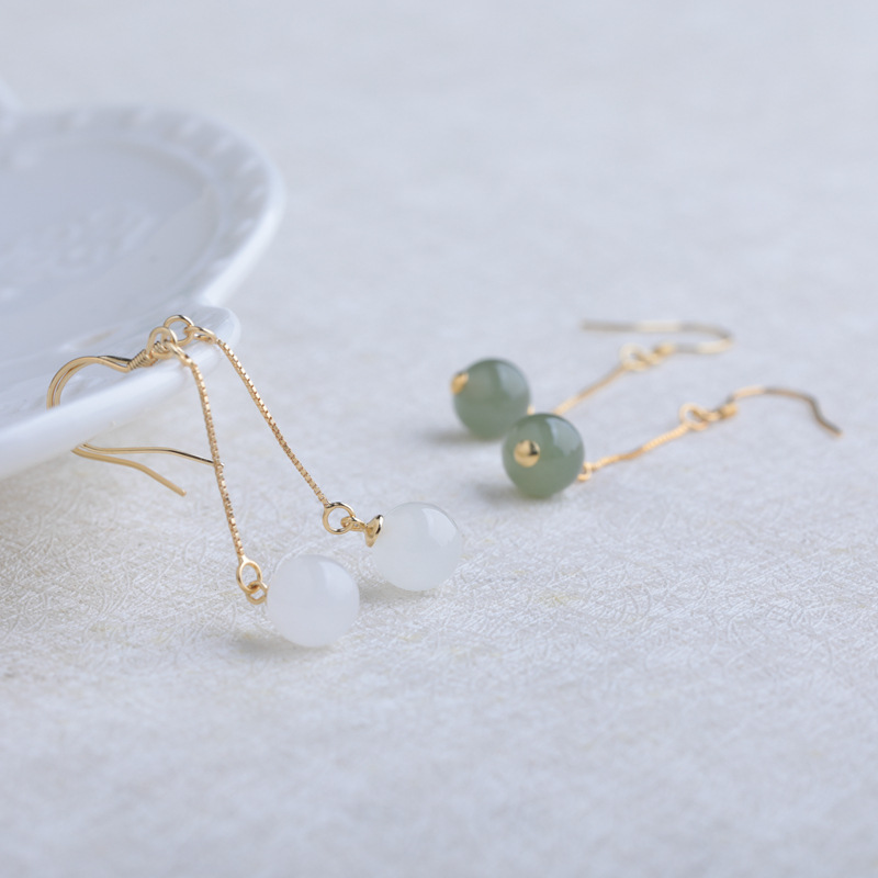 Picture of With Certificate 8mm Antique Hetian Jade Beads Earrings with Cheongsam Hanfu Distinctive Jade Earrings Natural Jade Earrings