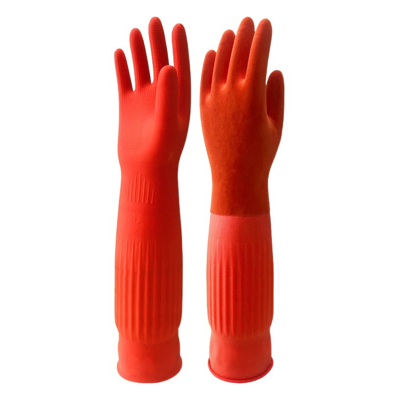 Women's fleece-lined thickened rubber kitchen laundry warm waterproof winter latex household gloves dishwashing wholesale