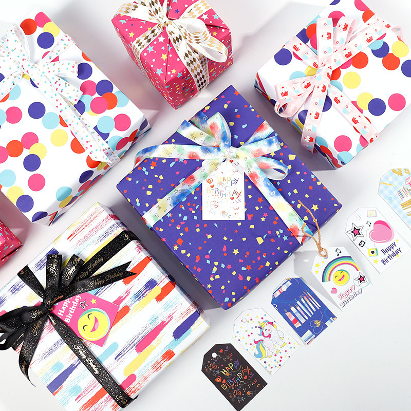 Amazon Classic Gift Wrapping Paper 80g White Kraft Paper Wholesale Children's Colorful Card Head Gift Packaging Accessories