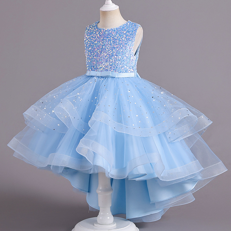 Picture of Girls Princess Dress Sleeveless Tail Dress Flower Girl Wedding Dress Tutu Skirt Kidsren Catwalk Piano Performance Evening Dress