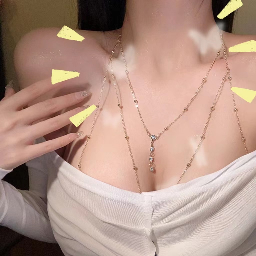 Picture of Chest Chain Jewelry Pure Desire Internet Celebrant Same Style High-end Fashion All-match Sexy Flash Diamond Pendant Body Chain Necklace