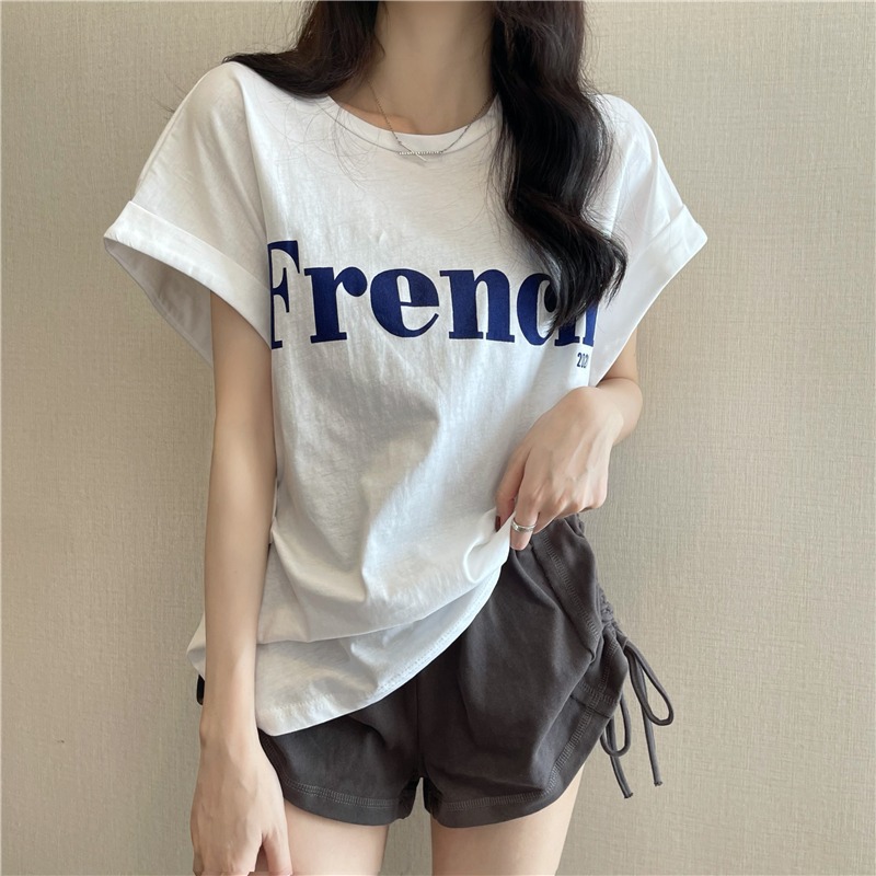 Picture of 2025 New Online Celebrity Ins Super Hot Slim Shoulder Sweet Cool Short-sleeved T-shirt Loose Women's Summer Student Top Trendy