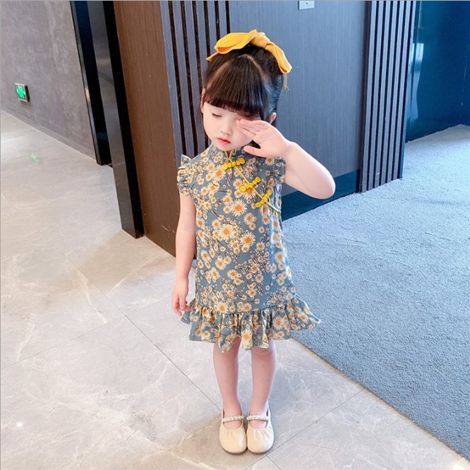 Picture of Girls Cheongsam Summer Little Girl Cheongsam Dress Chinese Style Retro dress Baby Girl Princess Dress 6112
