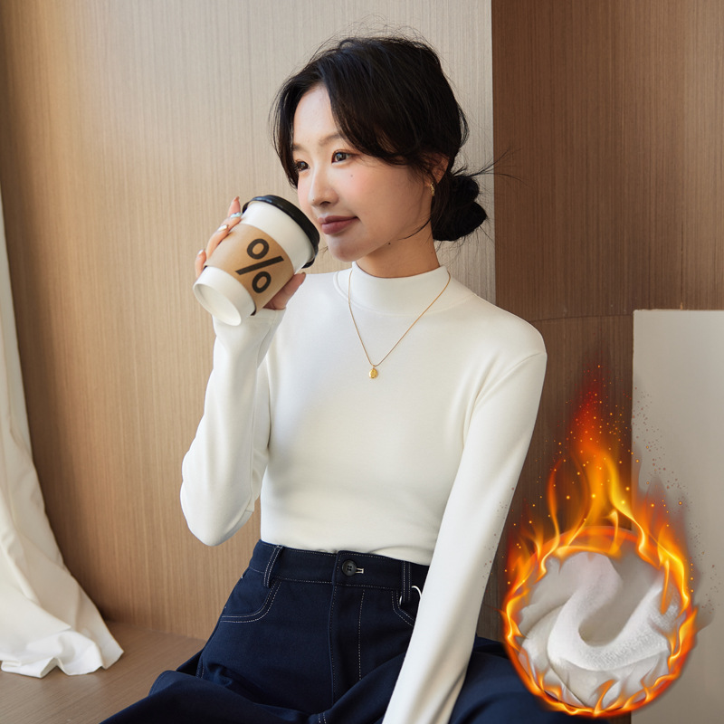Picture of Half-high collar double-sided velvet autumn and winter bottoming shirt women's warm slim-fit inner long-sleeve top small stand collar autumn and winter women's clothing