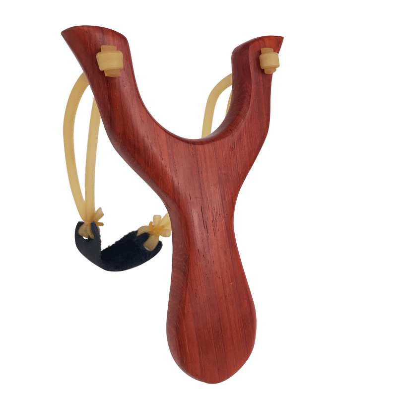 Picture of Outdoor slingshot traditional spring fork high precision wood children's wooden round leather wooden rack solid wood large strong mahogany