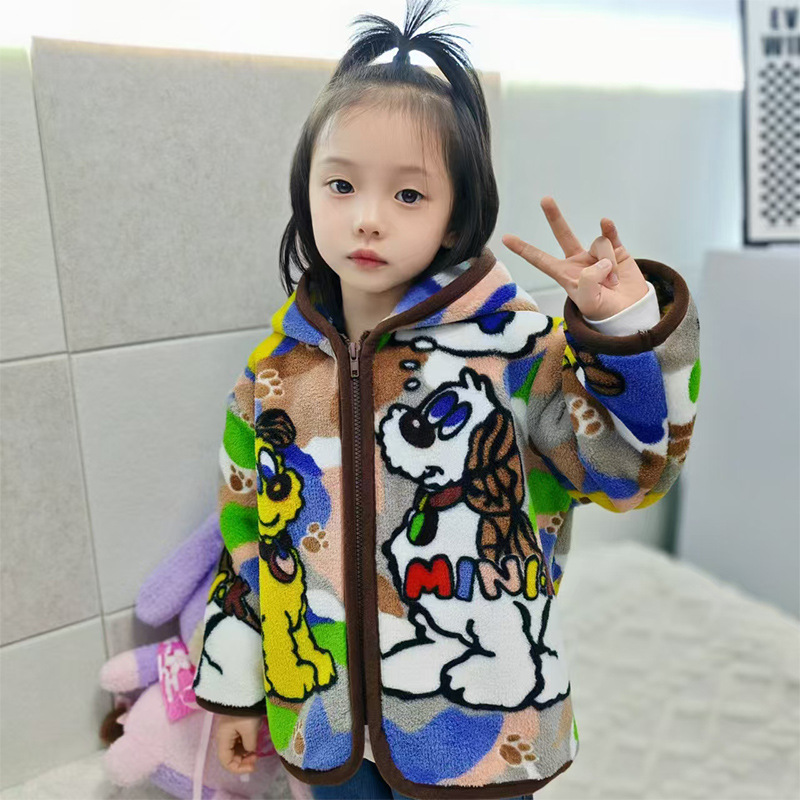 Children's Wear Full of Indian Cartoon Bear Japanese Autumn and Winter Mao Mao Jacket for Boys and Girls Jacket