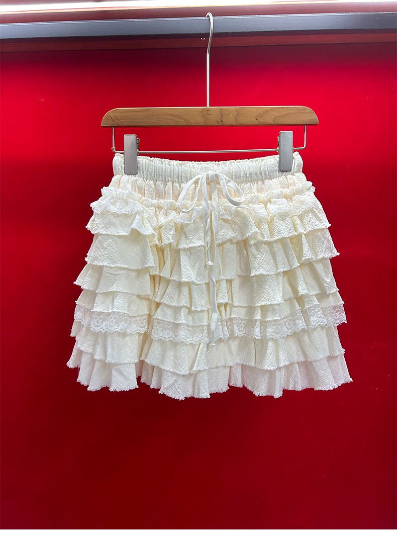 Miu High Version Belted Sweet Skirt Lace Stitching Cake Skirt All-match Design Sense Skirt Summer