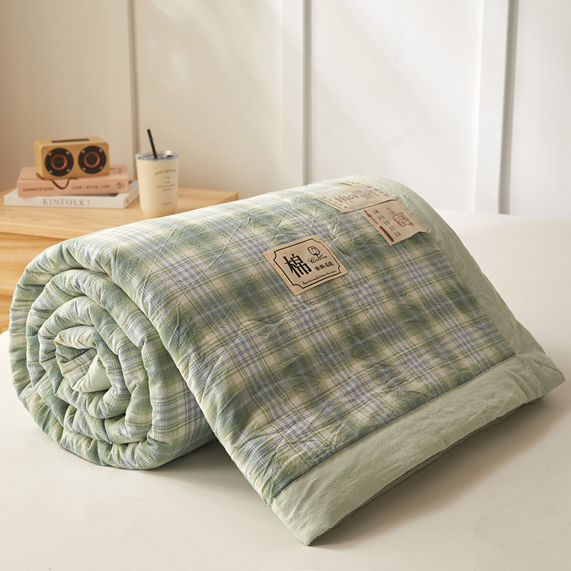 Picture of Yarn-Dyed Washed Cotton Summer Quilt, Class a Pure Cotton Air Conditioning Quilt Four-Piece Set, Washable and Machine Washable Thin Quilt, Ins Style