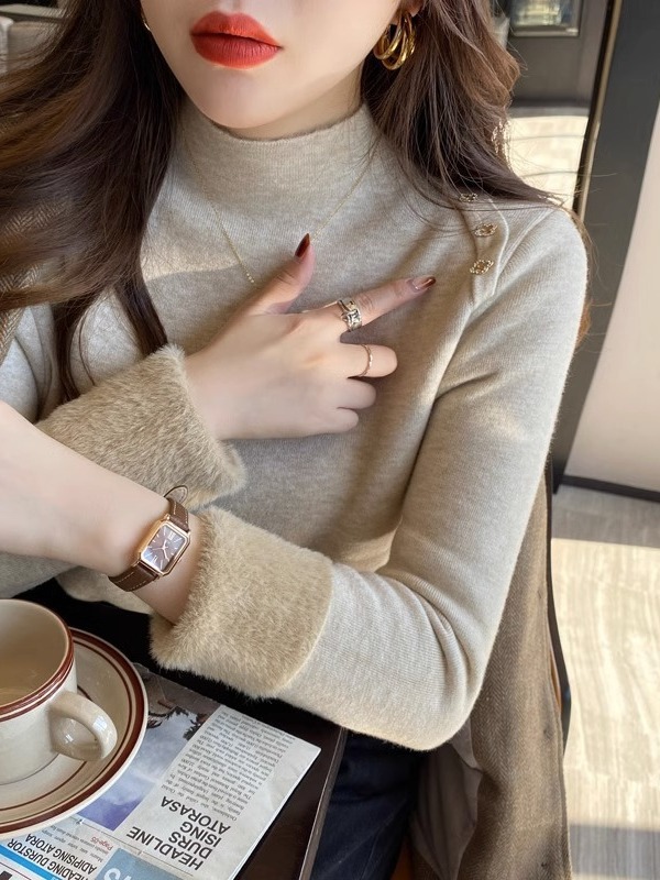 Picture of Women's Half Turtleneck Knitted Bottoming Shirt with Autumn and Winter Style All-In-One Velvet Sweater 2023 New High-Bottom Top