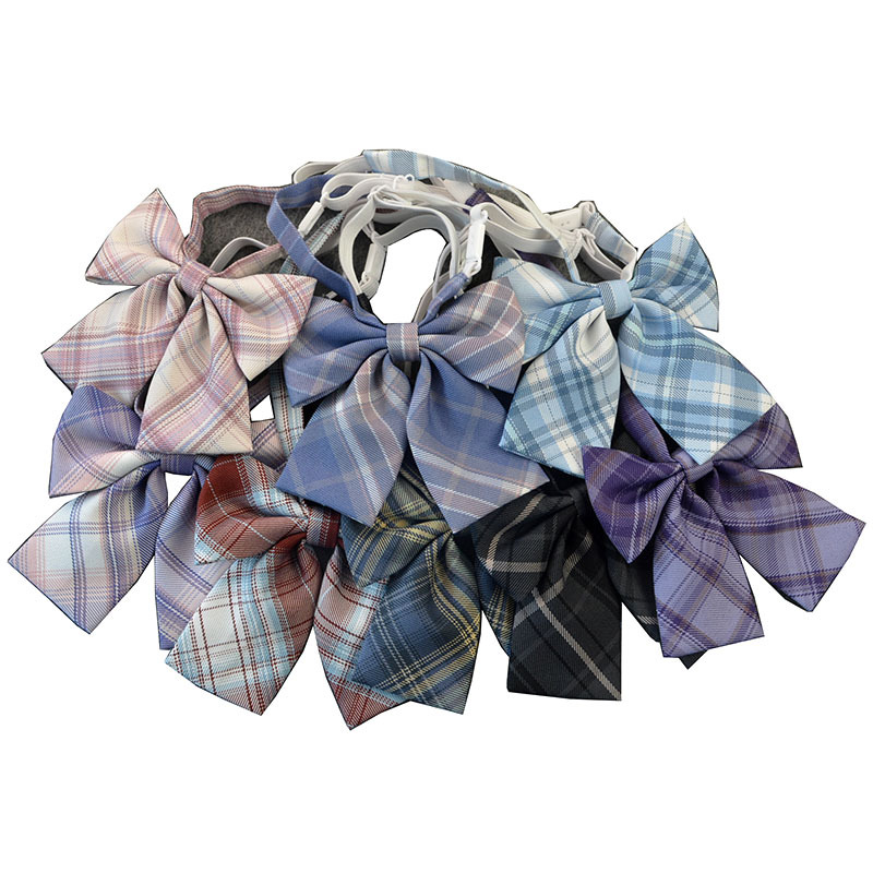 Picture of Hot-selling College Style Oka Pear Field Soot Black Bow Plaid Flat Horn JK Collar Bow Tie Shirt Accessories