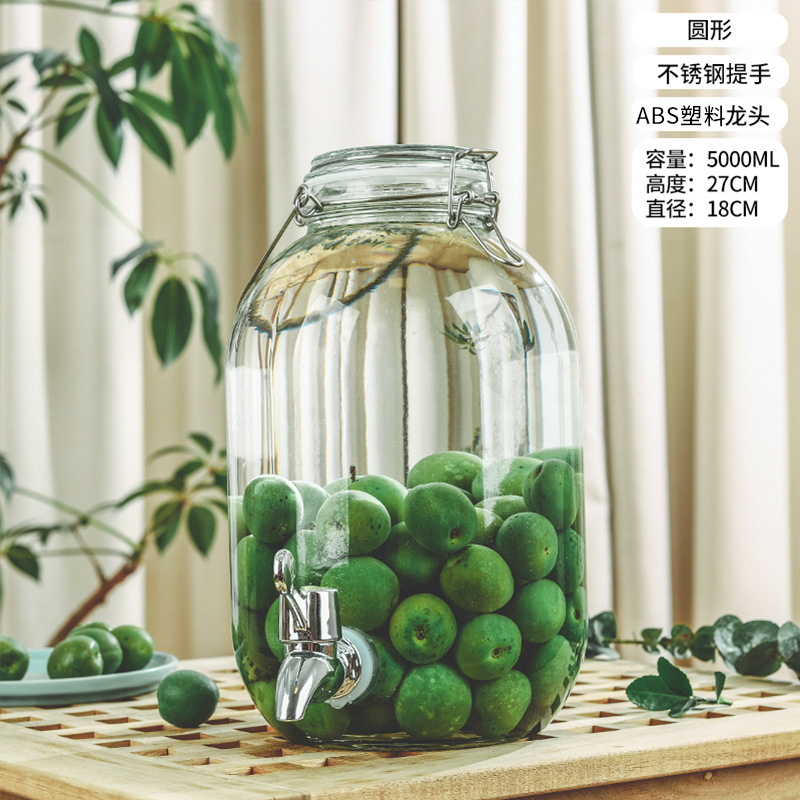 Picture of Wholesale sparkling wine glass bottle green plum bayberry wine bottle with tap brewing bottle household sealed pickled vegetable glass jar