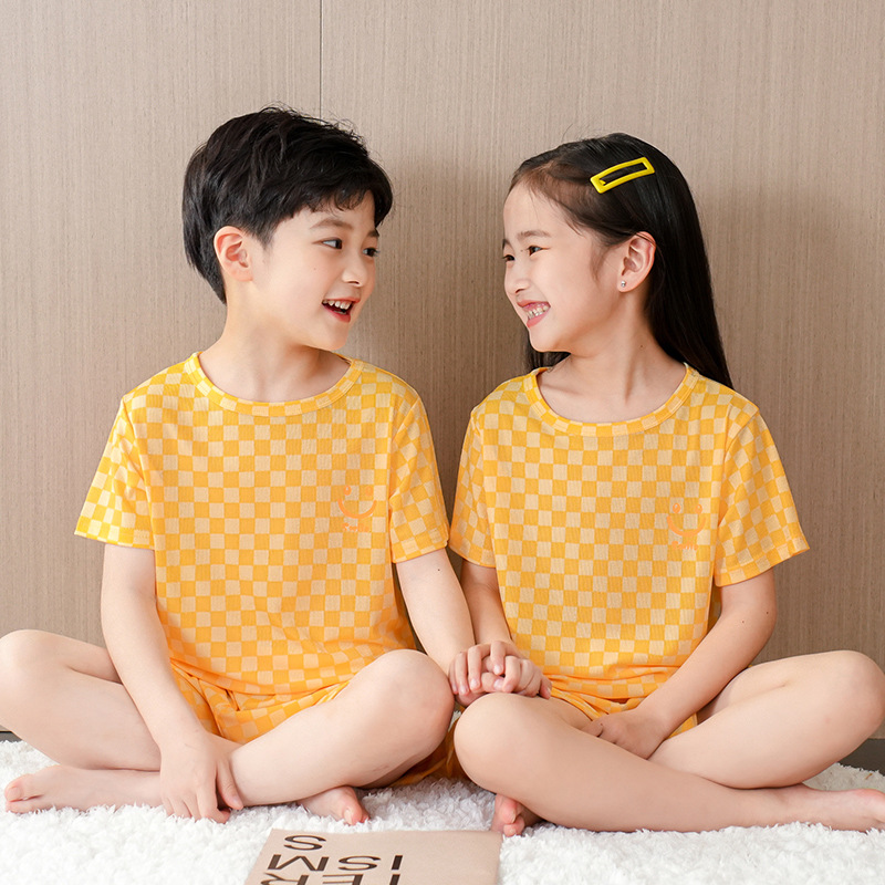 Picture of Children's pajamas boys' summer thin ice silk short-sleeved homewear boys' middle and big children girls' summer homewear
