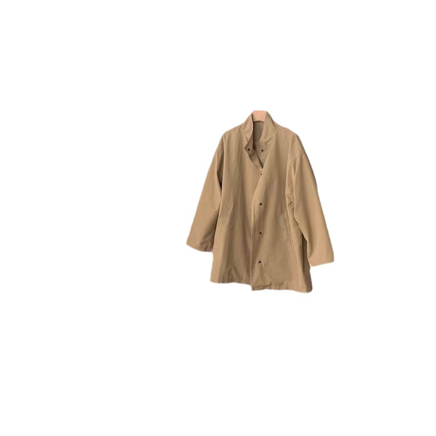 Picture of South Korea minimax style early autumn new coat stand collar loose casual jacket retro lazy long trench coat women,