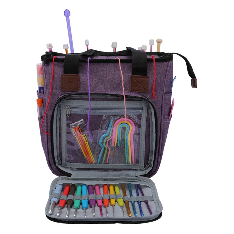 Cross-Border Hot-Selling Handbag Crochet Storage Bag Multi-Functional Oxford Cloth Dust-Proof Wool Storage Bag Solid Color Wool Bag