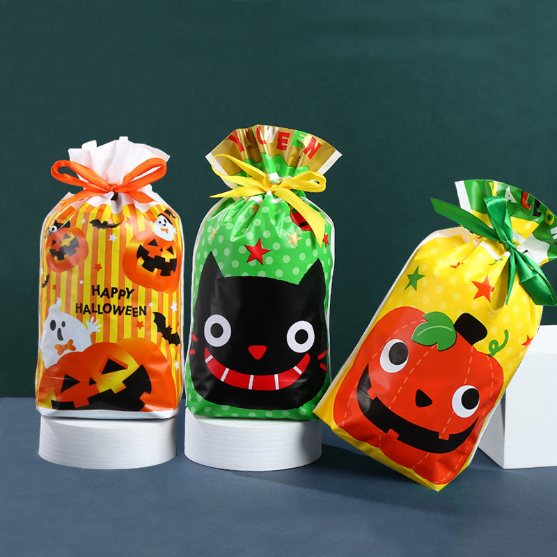 Cross-border hot sale Halloween ribbon drawstring bag candy gift drawstring bag hand gift snowflake crisp packaging bag 50