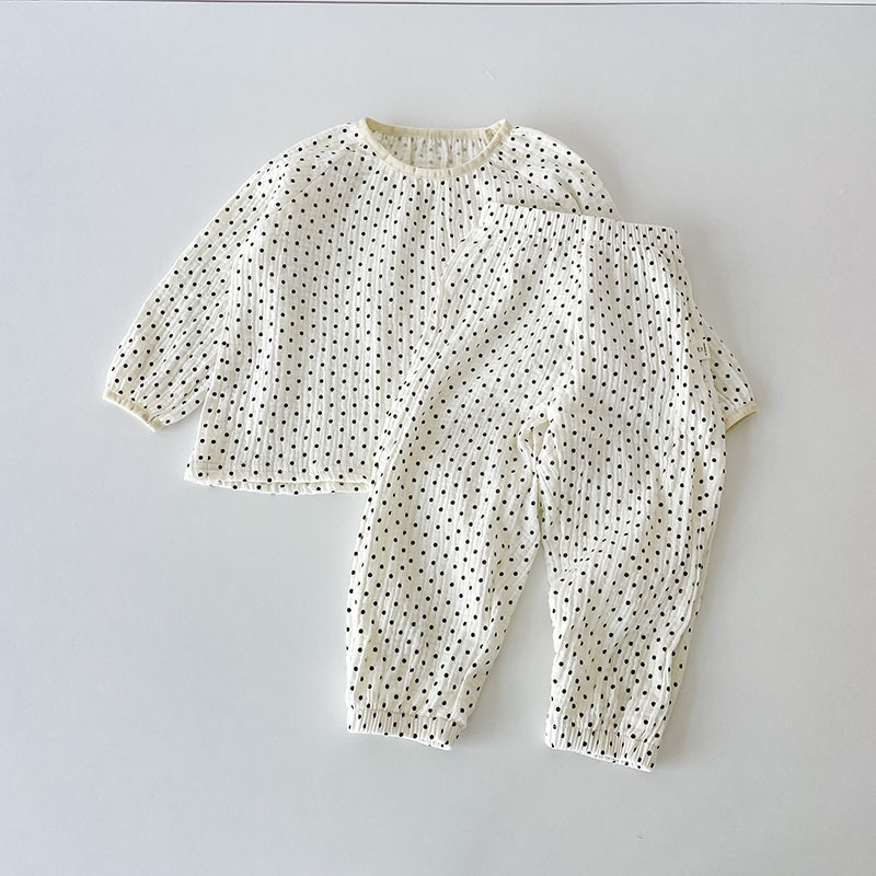 Picture of 2024 Children's Air-Conditioned Home Clothes Double-Layer Cotton Yarn Pajamas for Boys and Girls Pure Cotton Spring and Summer Thin Nefty Long-Sleeved suit