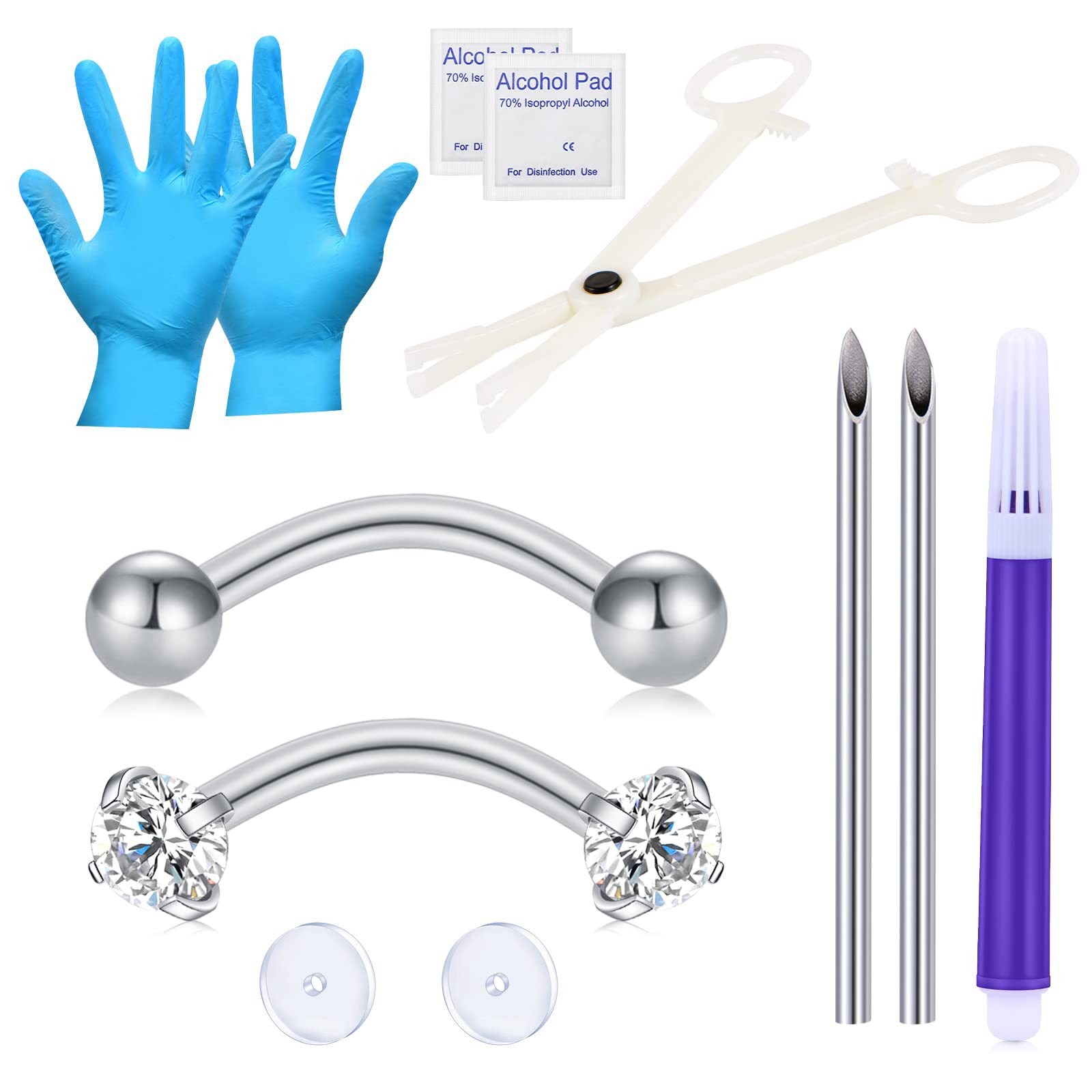 Cross-border 12 pieces of stainless steel eyebrow nail gloves disposable needle tool pliers positioning pen puncture combination suit Amazon