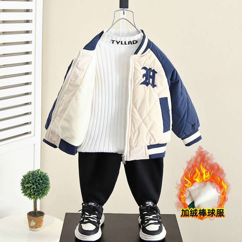 Picture of 4295 Children's Velvet Tops Boys Autumn and Winter 2025 New Baby Baseball Uniform Top Winter Thickened Cotton Clothes