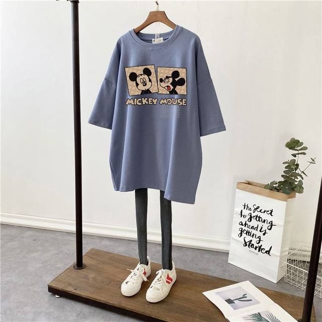 Picture of Pregnant Women's Summer Top T-shirt Mid-length Pure Cotton Short-sleeved Pregnant Women's T-shirt Loose plus size Korean Fashionable Base Shirt for Summer
