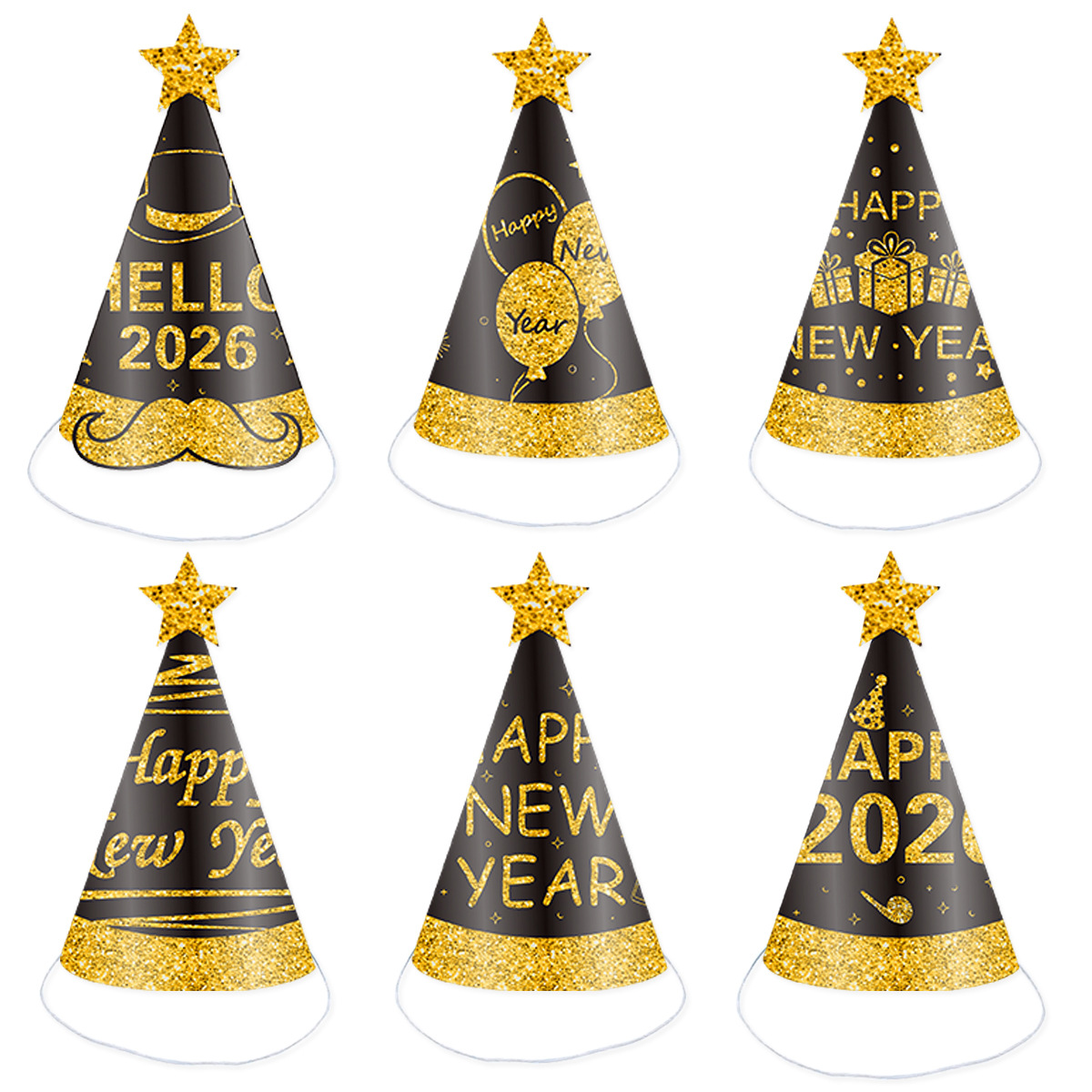 Cross-Border 2026 New Year's Eve Party Kidsren's Party Hat Star Snowflake Rubber Band New Year Hat Wholesale Customization