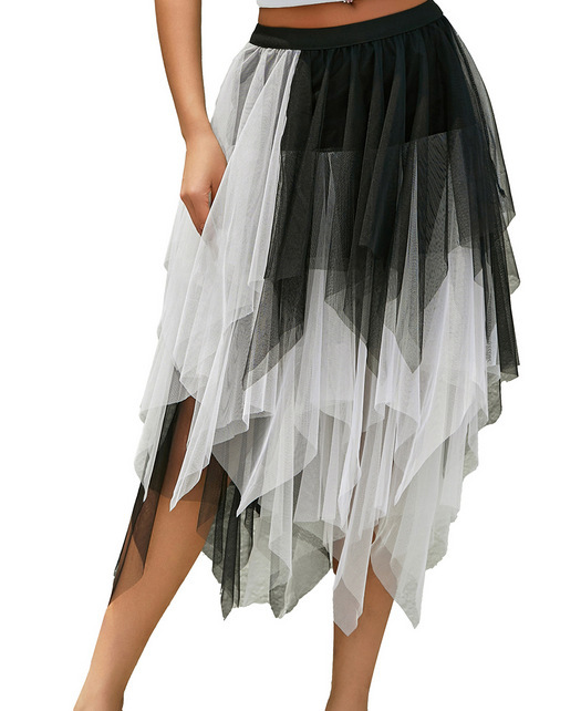 Picture of Irregular Mesh Skirt Women's Mid-length 2025 Spring New Veil Skirt High Waist All-match Slimming Skirt