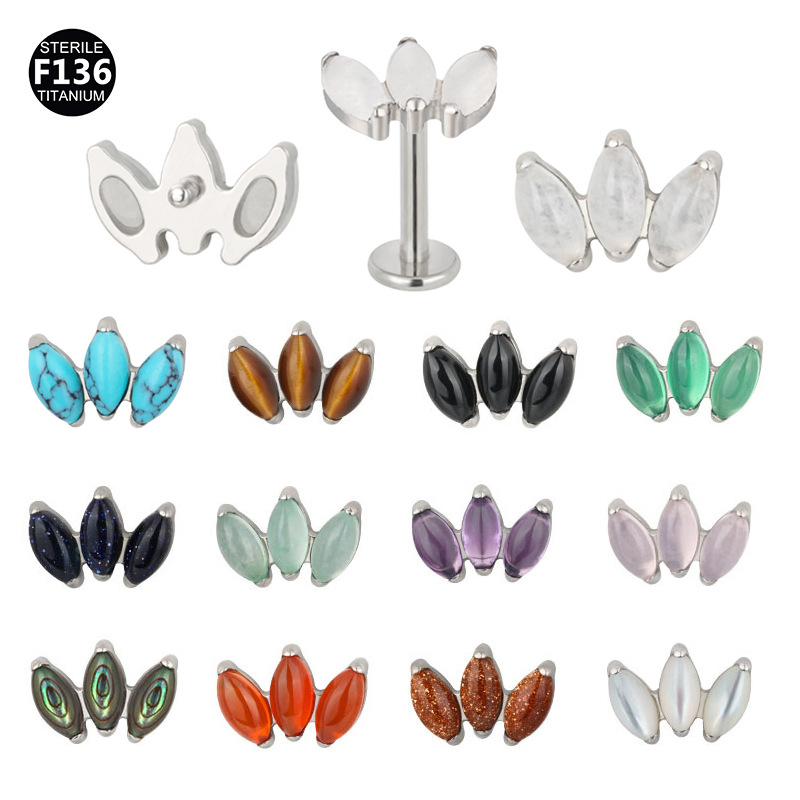 F136 Titanium 3 Horse Eye 1.0/1.2 Rod Crude Natural Stone Agate Puncture Jewelry Lip Nail Ear Nail Factory Outlet