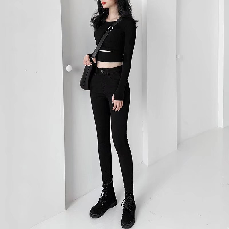 Picture of Spice Girls Skinny Pants Spring and Autumn New Korean Style Stretch High Waist Slimming Feet Black Pants Pencil Magic Jeans