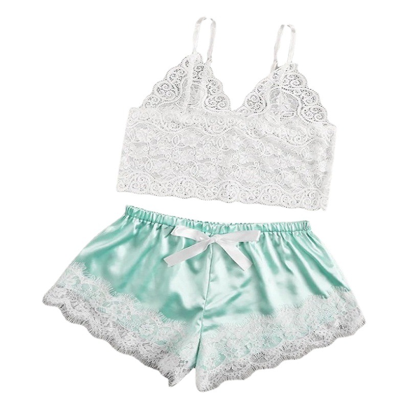 New European and American Style Silk Sling Home Clothes Shorts Two-piece Fashionable Comfortable Lace Pajamas Set