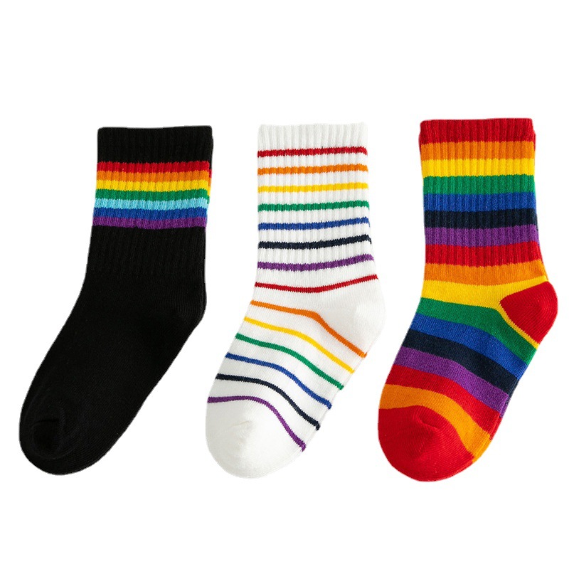 Picture of Children's Socks, Boys and Girls, Baby Mid-Calf Socks, Winter Cotton Socks, Korean Rainbow Socks, Spring & Fall Personalized Trendy Brand Socks