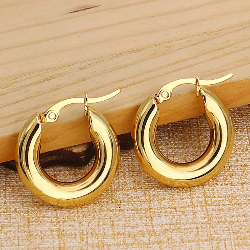 5.0 European and American Fashion Stainless Steel Round Thickeneded Earrings Titanium Steel Glossy Circle Solid Thick Earrings Popular Jewelry