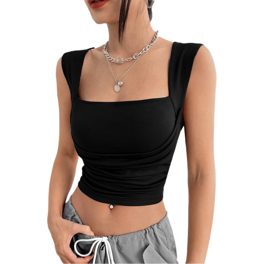Cross-Border 2024 European and American Clothing Slimming Look Short Sexy Pure Color Tube Top Wrapped Chest Vest with Suspender Top