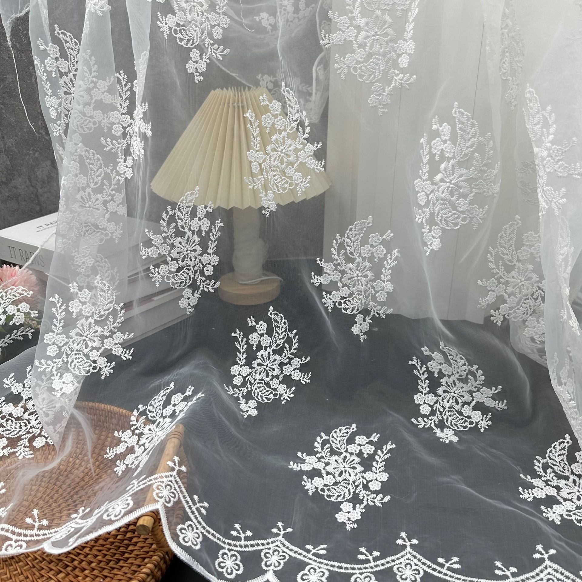 Water-soluble milk silk mesh embroidery lace embroidery fabric Bilateral wave children's wedding dress water-soluble embroidery fabric