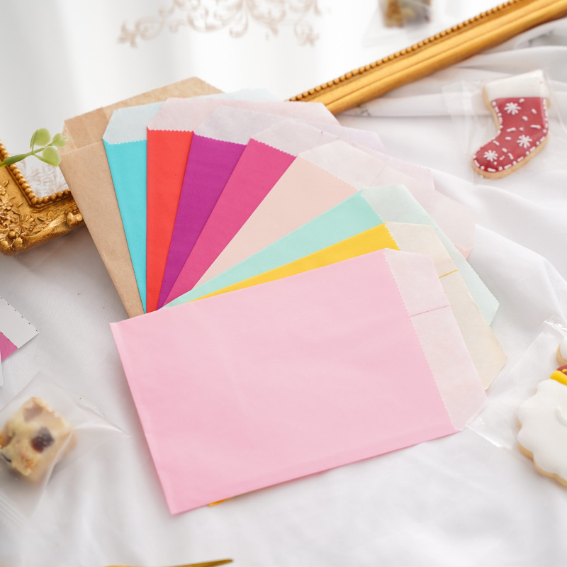Cute Little Kraft Paper Bag Mini Colorful Baking Oil-Proof Packaging Bag Ins Gift Snack Biscuit Storage Bag