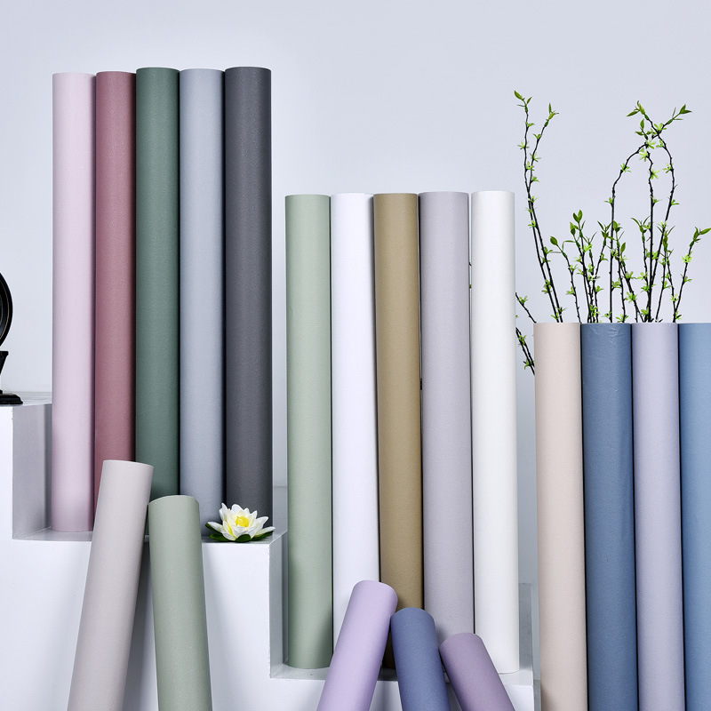 Waterproof and moisture-proof wallpaper tile wallpaper bedroom kindergarten instant stickers desktop furniture cabinet renovation solid color stickers