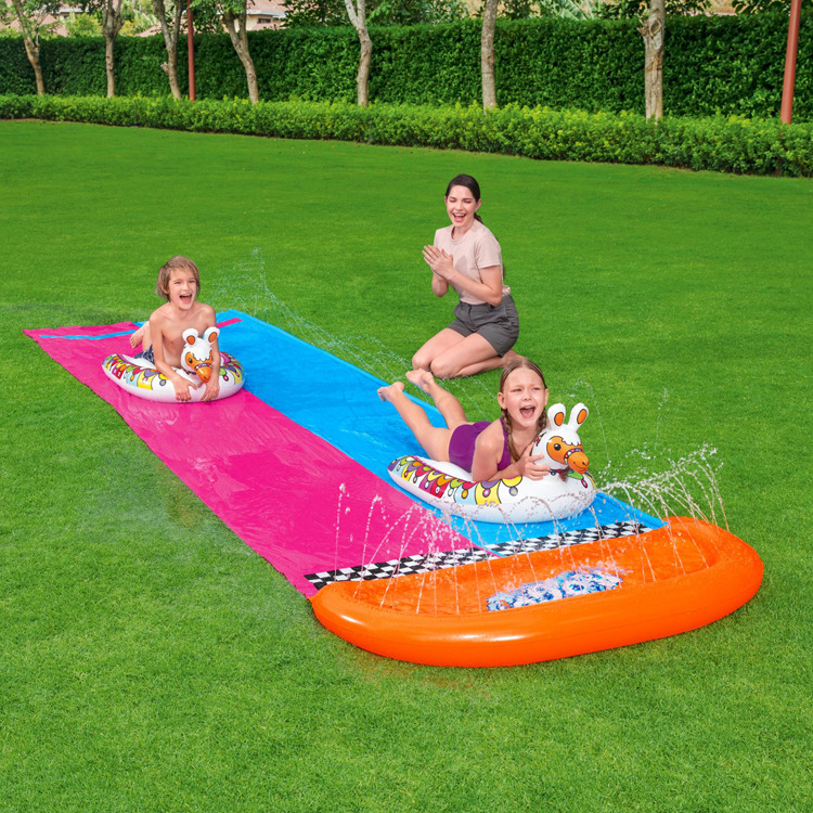 Picture of Bestway52328 three-person water slide children's water park play water spray mat lawn double water slide
