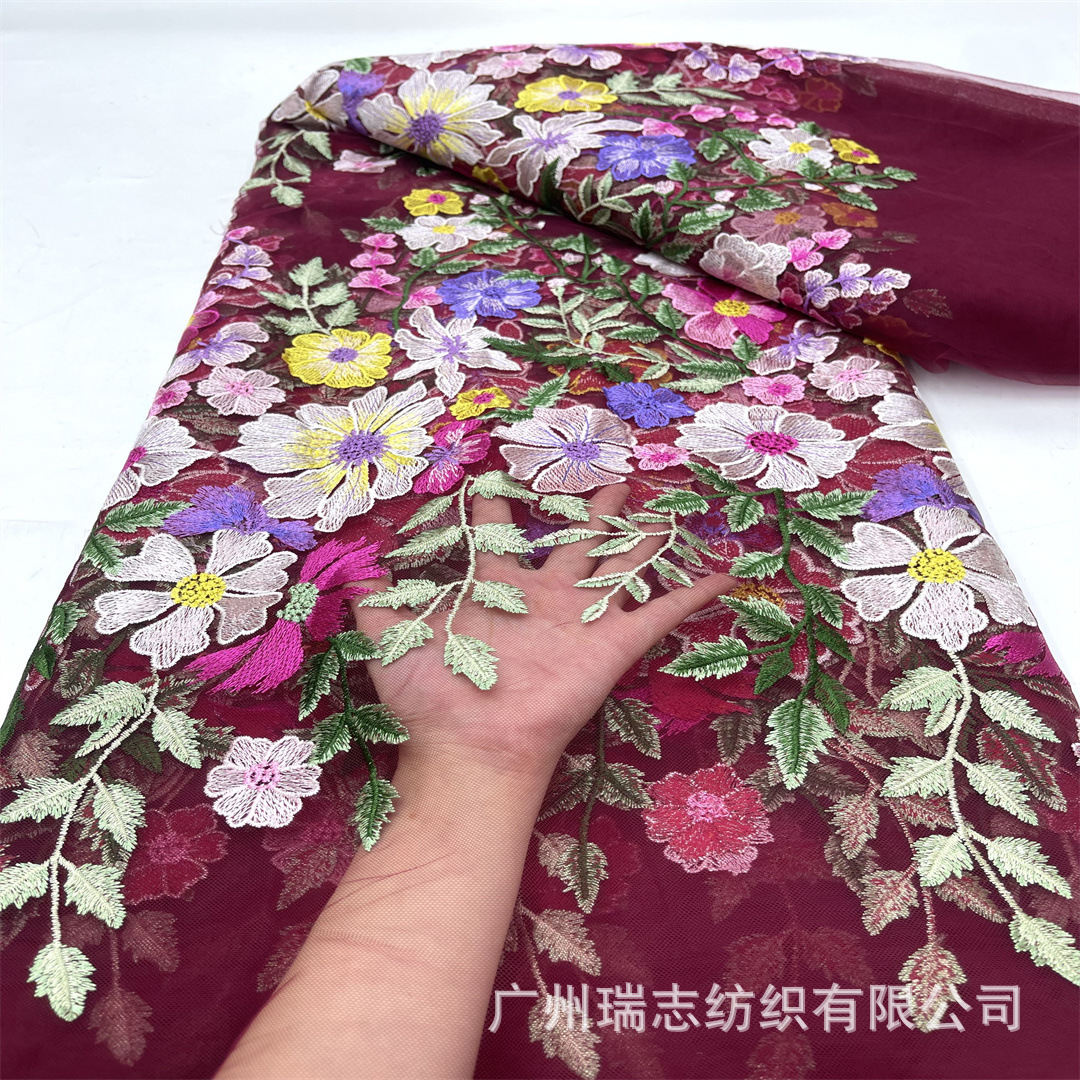 Picture of Small Fresh dress Dress Embroidered Mesh Fabric Spring and Summer Multicolor Flower Fashion Cheongsam Hanfu Embroidered Fabric