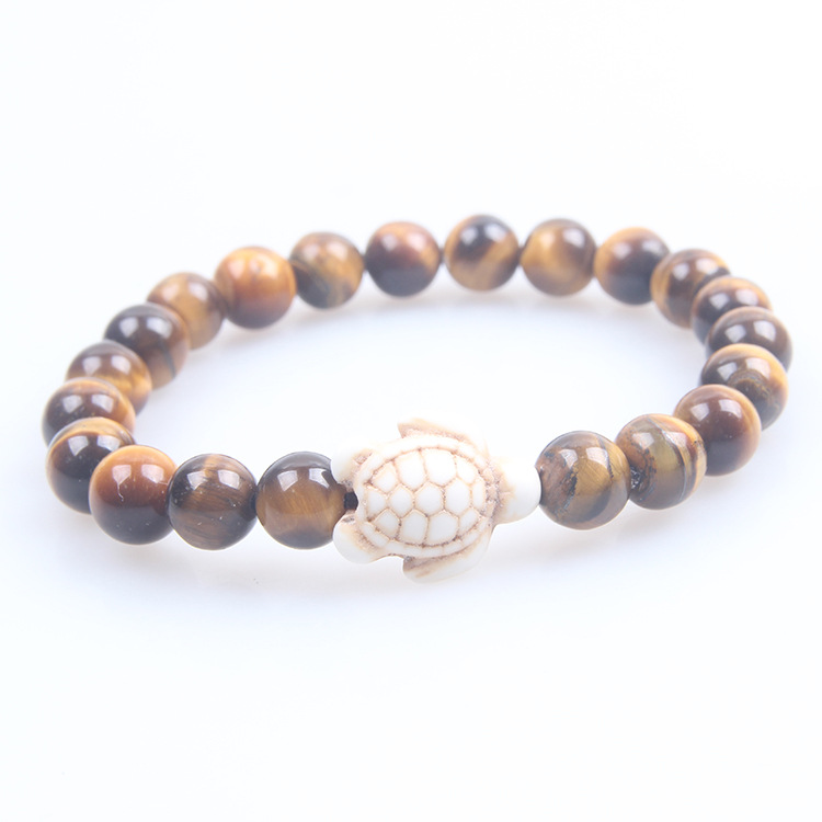 Picture of Zhou Lianfa 8MM Decorative Lava Volcanic Stone Beads Turquoise Cross Elastic Elastic Bracelet for Men and Women