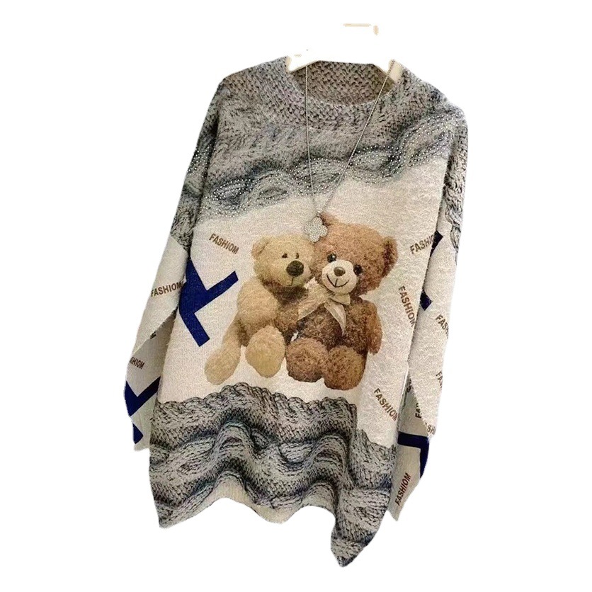 Baoxiong Heavy Industries Diamond-encrusted Mink-like Velvet Sweater Women's European-made plus size Hooded Sweater Loose Lazy Style Soft Waxy Top