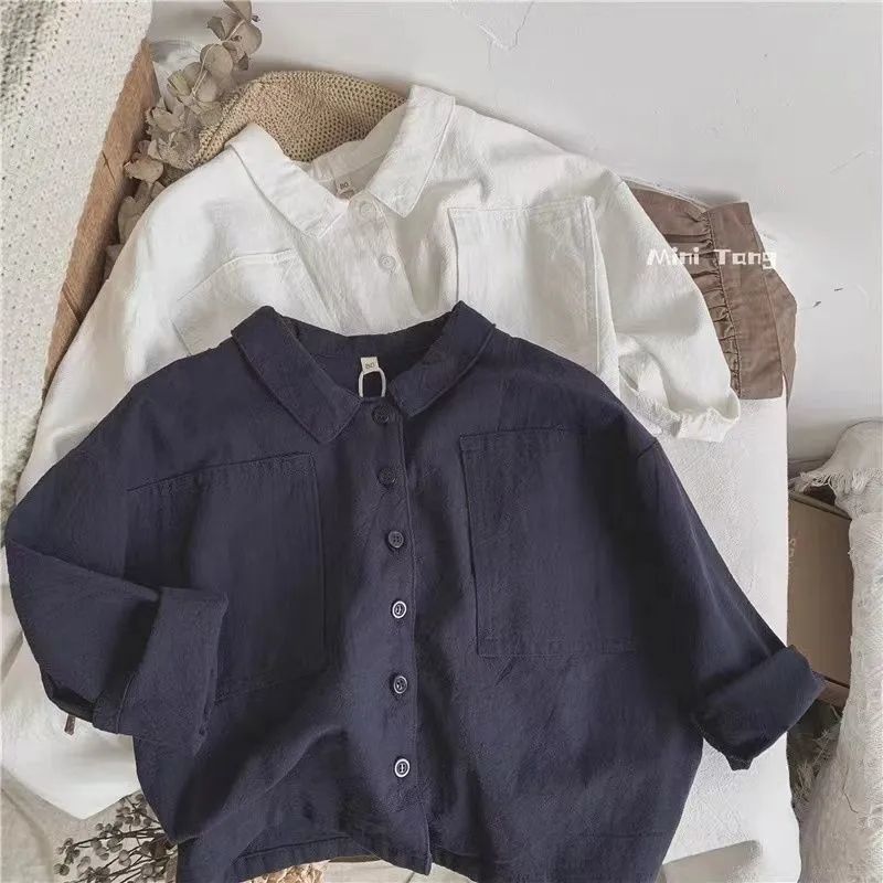 Children's Shirt Japanese Style Retro Bat Sleeve Lel Cotton Linen Spring and Autumn Boys' Baby Top Boys' Outer Wear Pullover