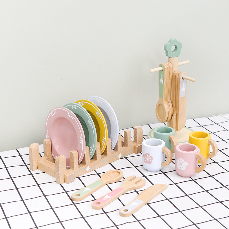 Simulation play house kitchen tableware set young children's educational small chef simulation kitchenware cooking wooden toys