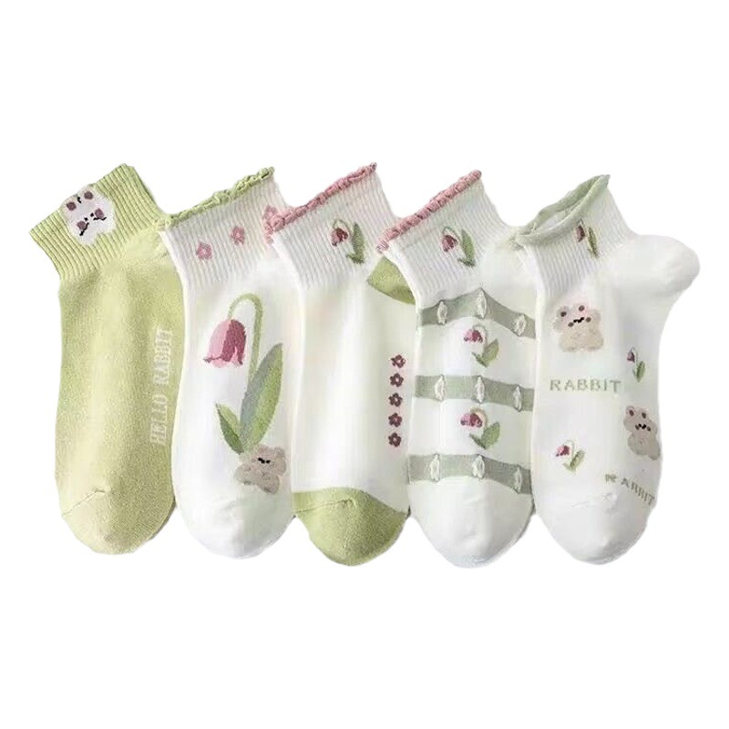 Spring and Summer Socks Women's Summer Thin Short Socks ins All-match Mori Breathable Boat Socks Tulip Lace Short Socks